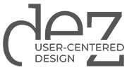 Logo in grey, DEZ user-centered design.