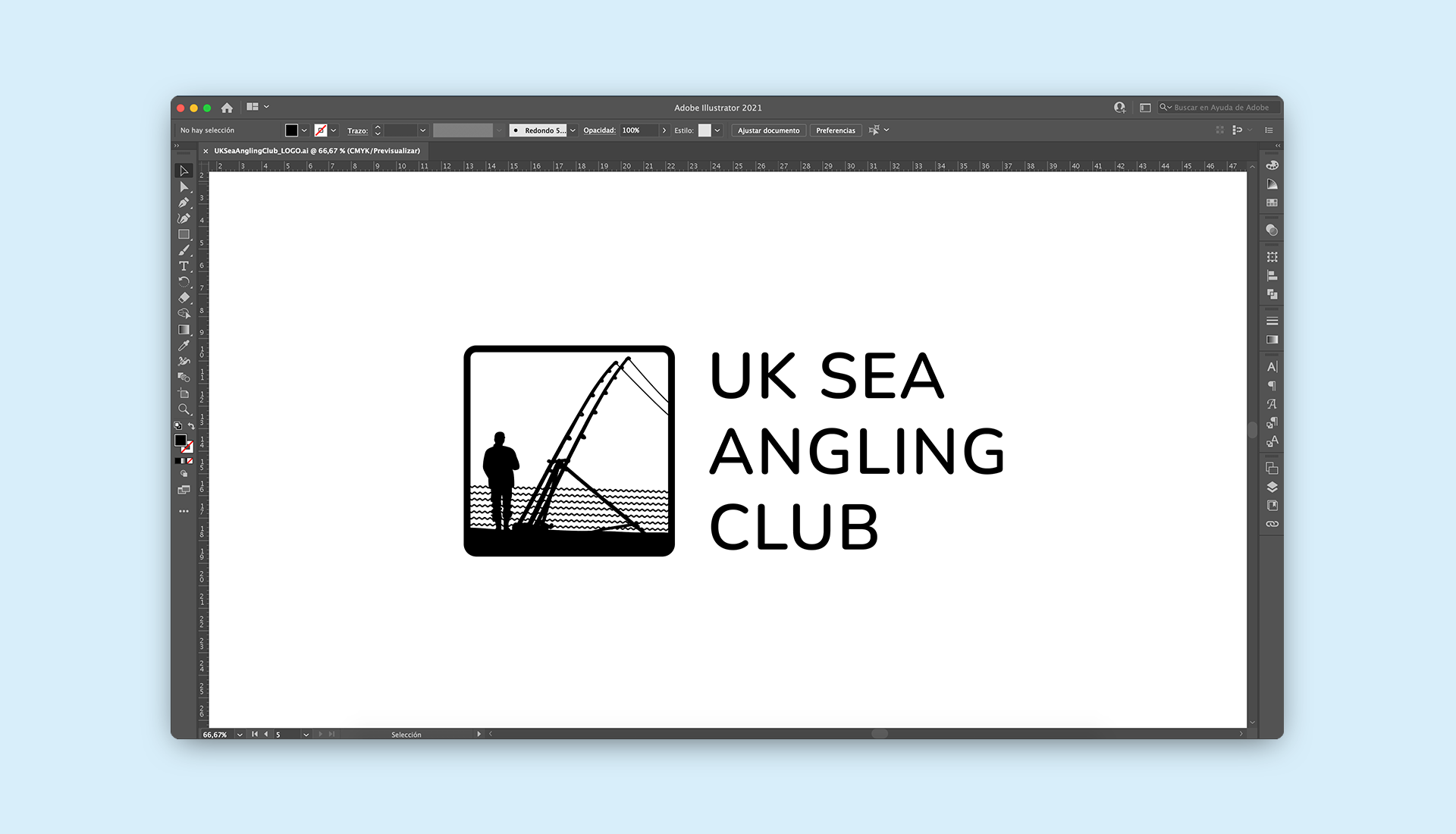 Brand identity, screenshot of logo design in Illustrator. UK Sea Angling Club Logo.