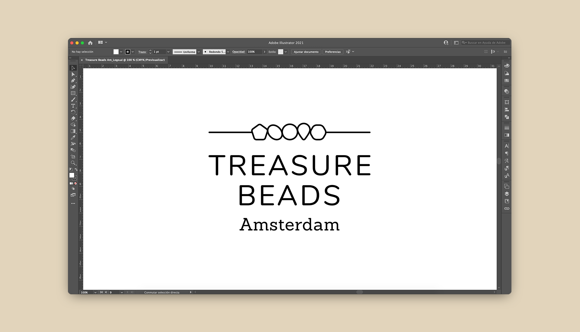 Brand identity, screenshot of logo design in Illustrator. Treasure Breads Logo.