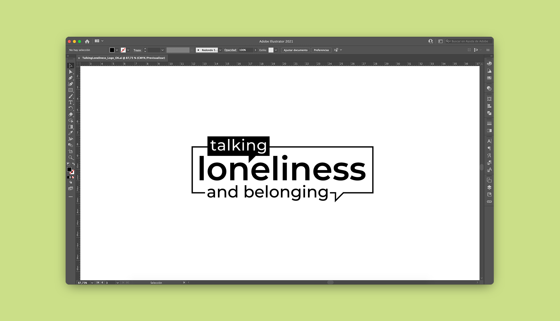 Brand identity, screenshot of logo design in Illustrator. Talking Loneliness Logo.