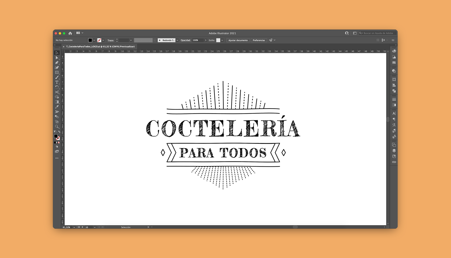 Brand identity, screenshot of logo design in Illustrator. Coctelería para todos Logo.
