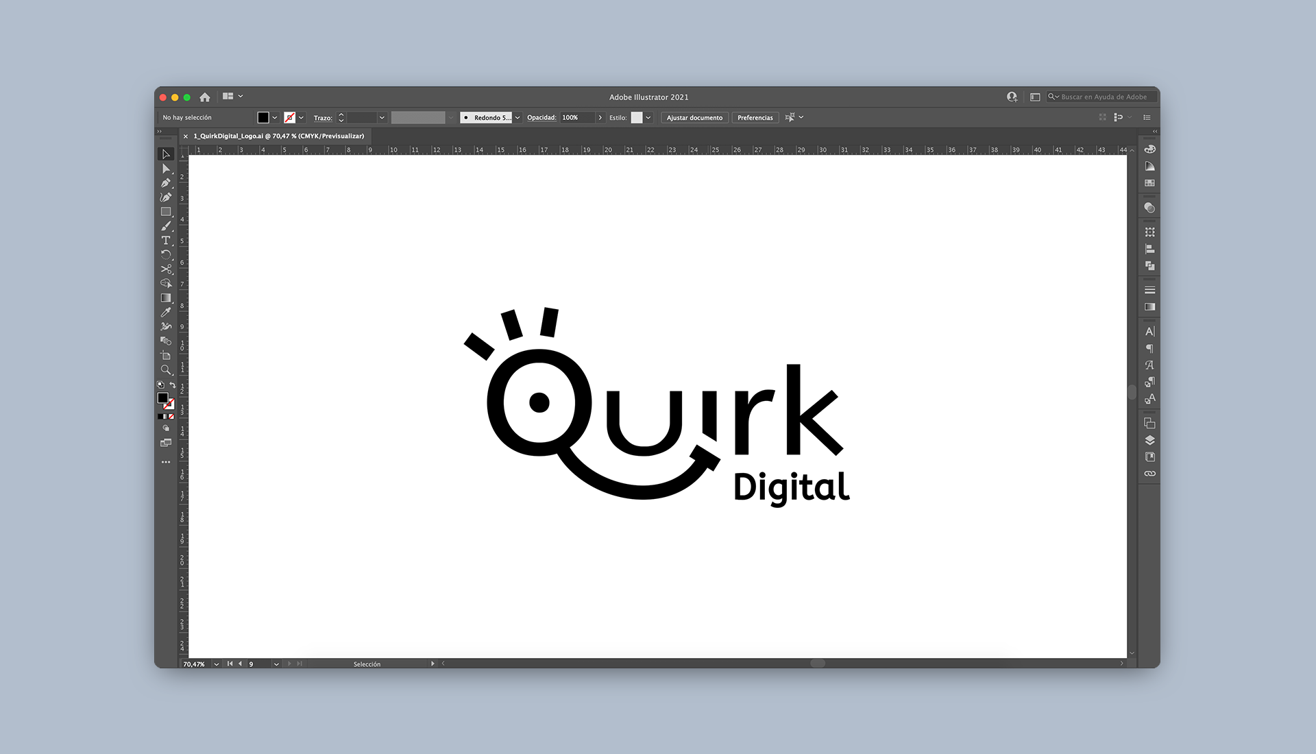Brand identity, screenshot of logo design in Illustrator. Quirk Digital Logo.