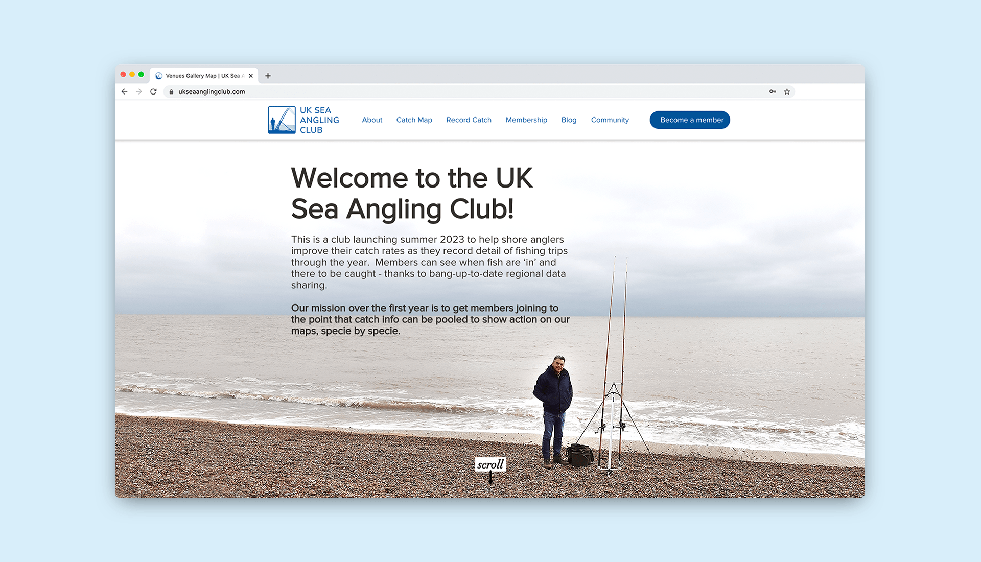 Caption of the homepage of the website UK Sea Angling Club, seen in desktop device.
