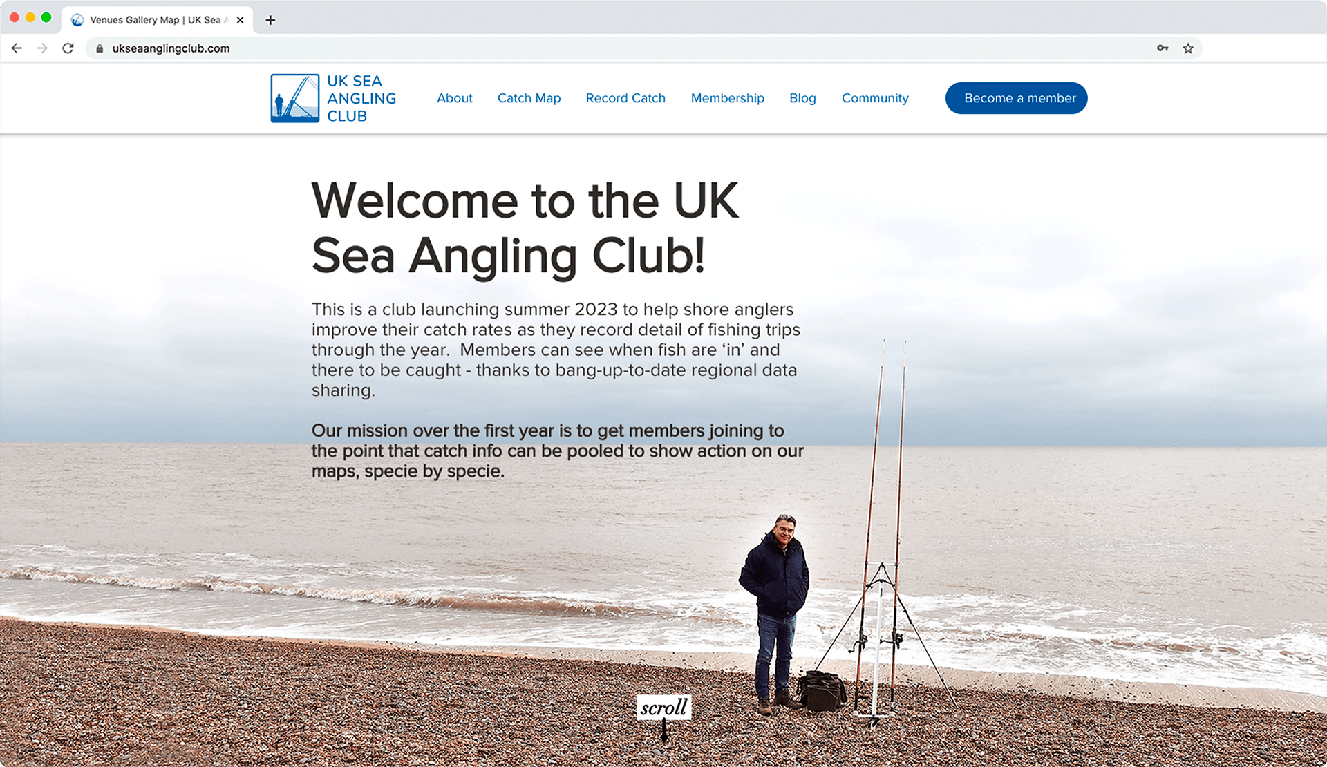 Caption of the homepage of the website UK Sea Angling Club, seen in desktop device.