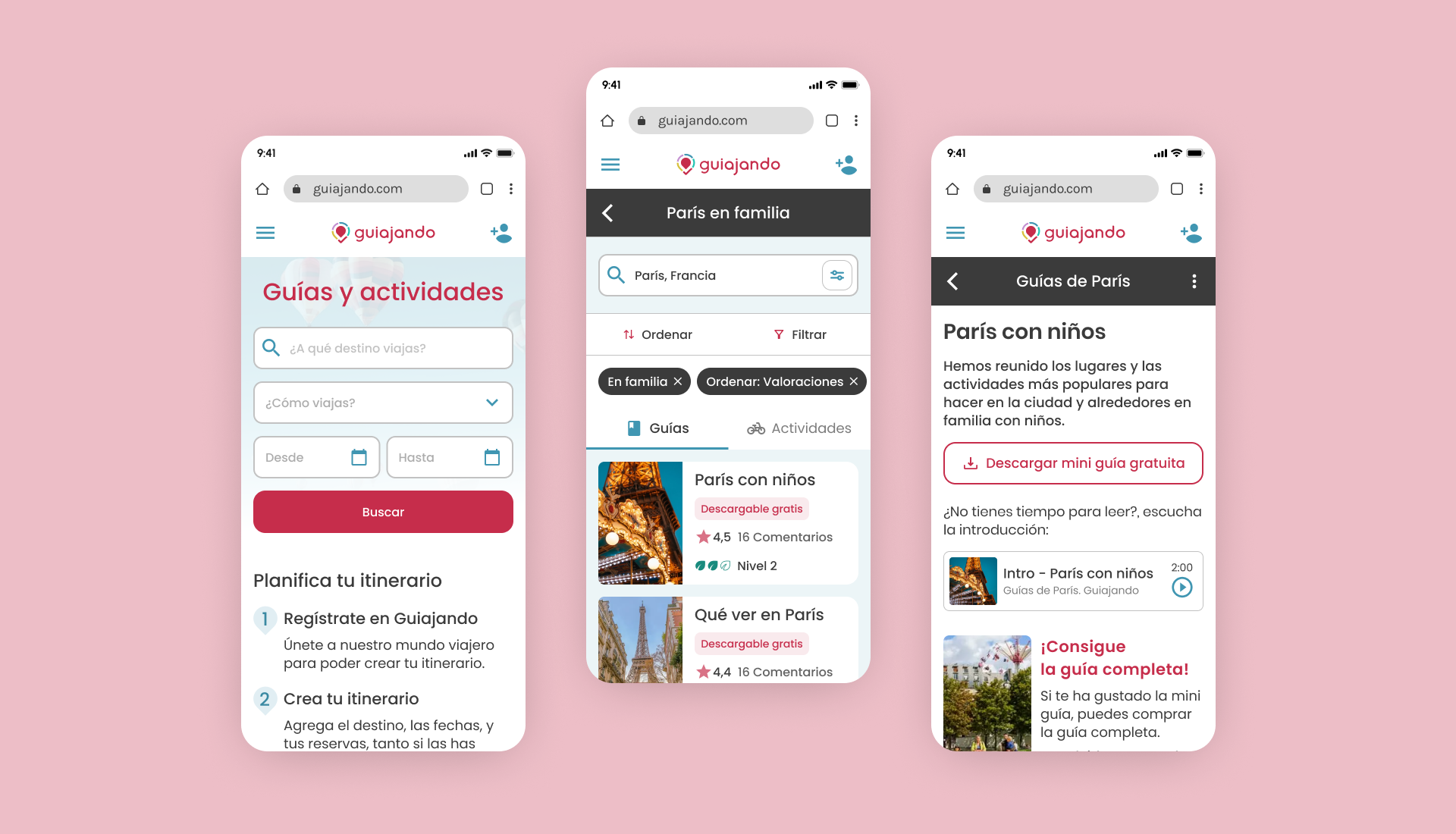 Captions of Guiajando's webapp, seen in mobile device.